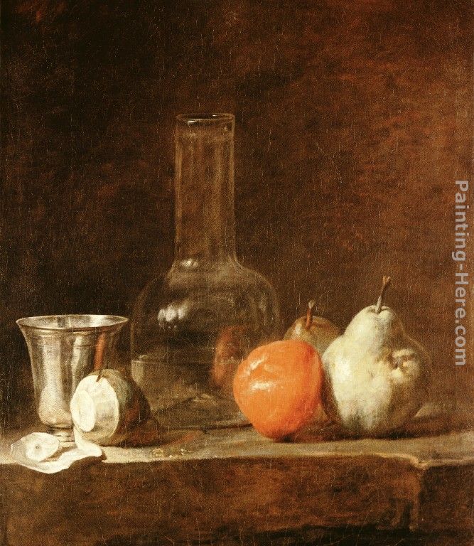 Still Life with Carafe, Silver Goblet and Fruit painting - Jean Baptiste Simeon Chardin Still Life with Carafe, Silver Goblet and Fruit art painting